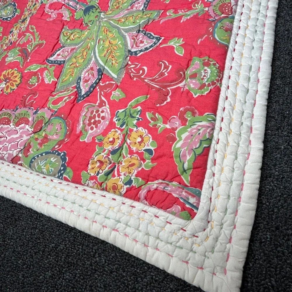 Pottery Barn Red‎ Coral Floral Paisley Quilted Sham Standard Qty 1